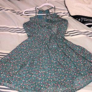 Flowy lace up back Floral print Dress